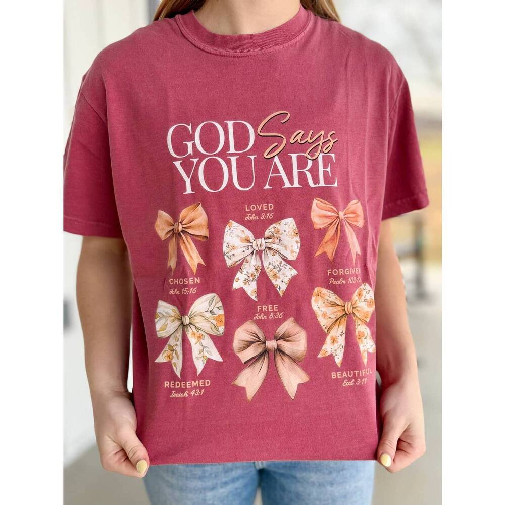NEW BIRDIE god says you are graphic tee in burgundy